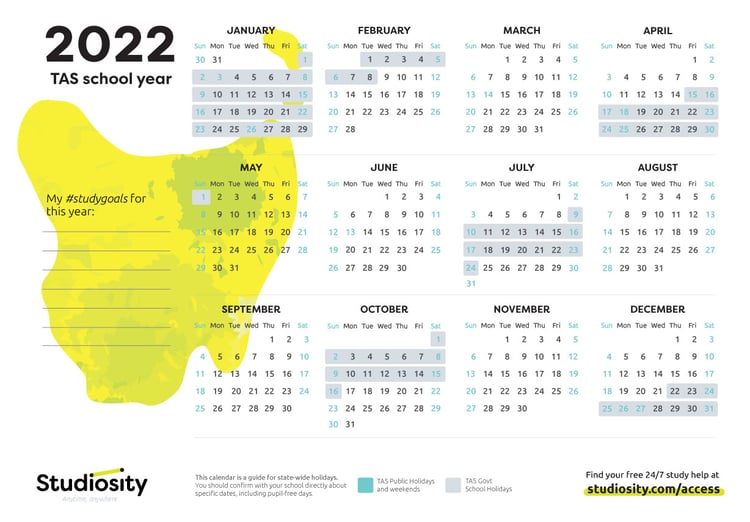 School terms and public holiday dates for TAS in 2022 Studiosity